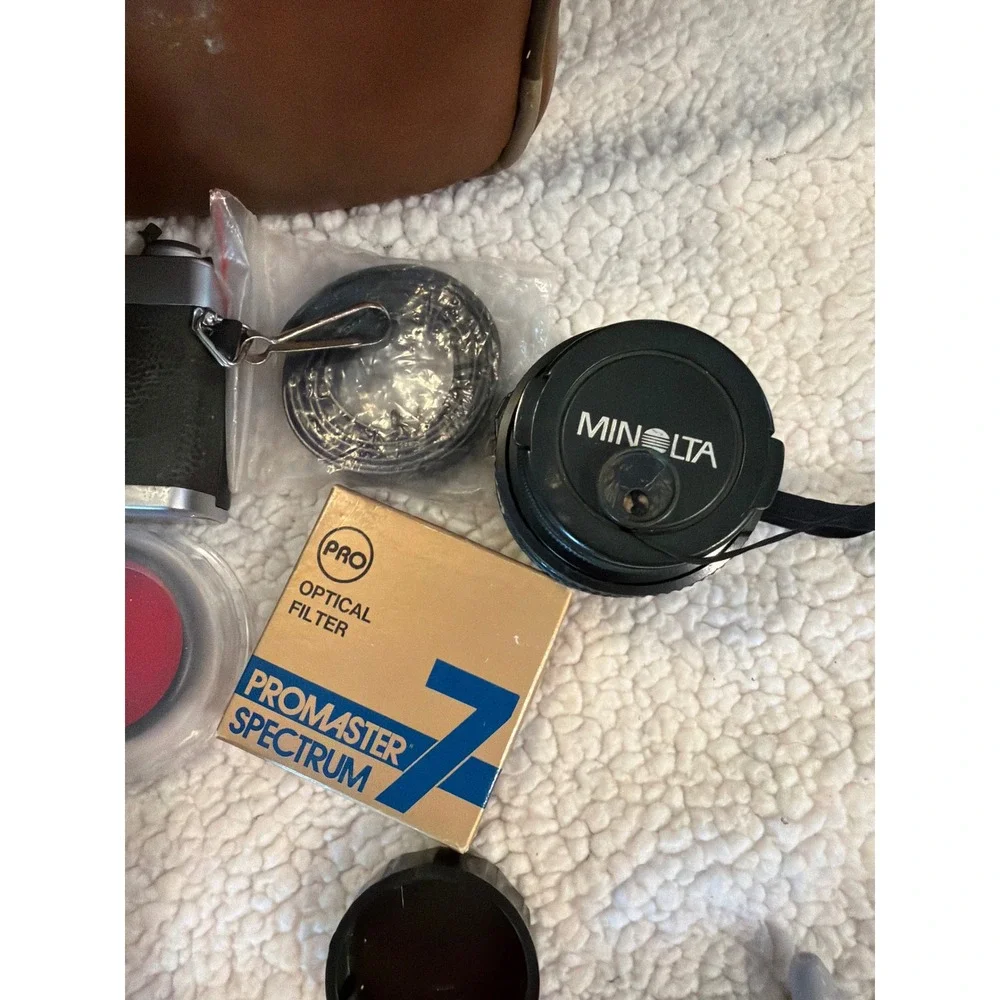 Vintage Minolta SLR Film‎ Camera Bundle with Lenses Filters and Brown Bag